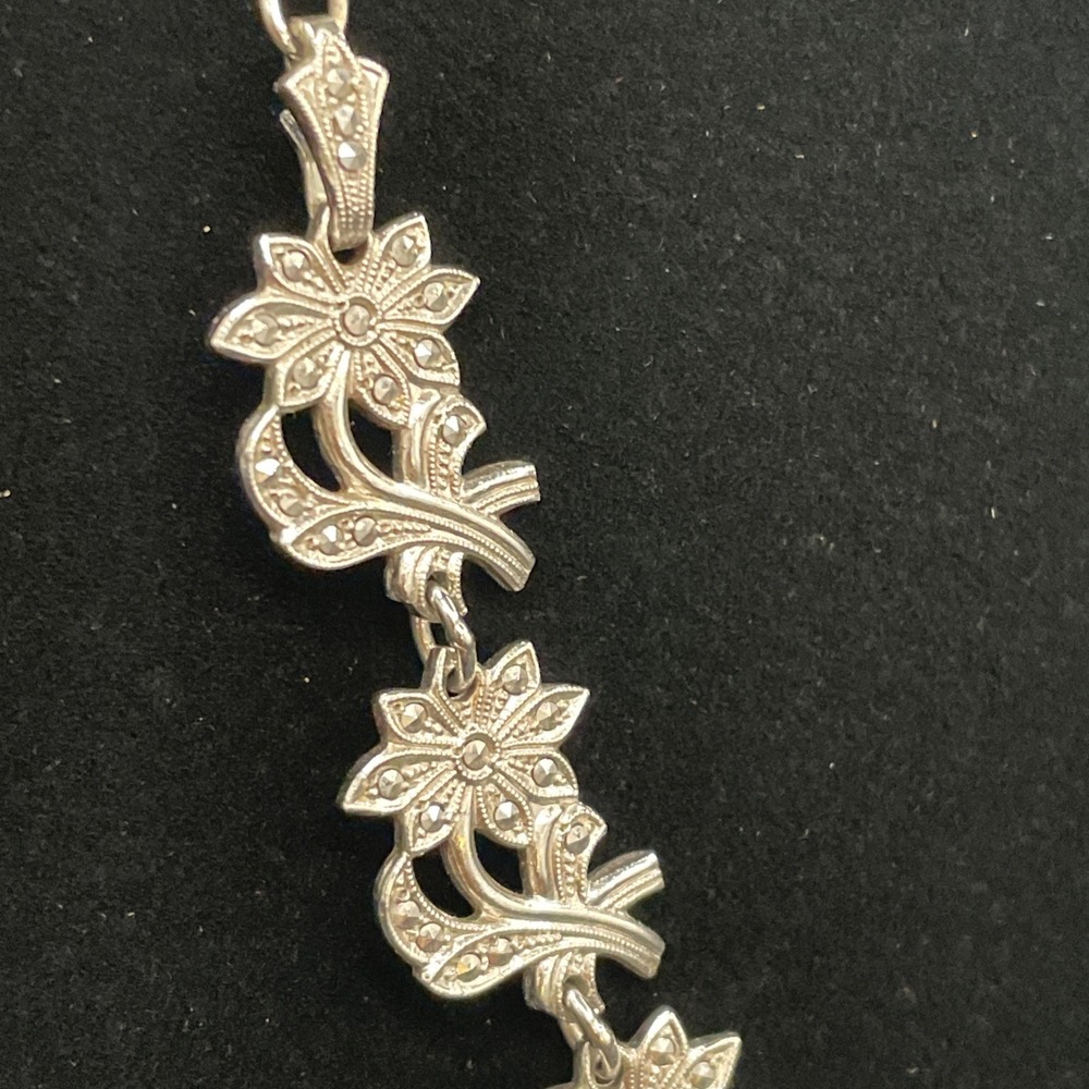 Sterling Silver 925 And Marcasite Necklace B&K 15" Art Deco Vintage 19.86g - Picture 8 of 13